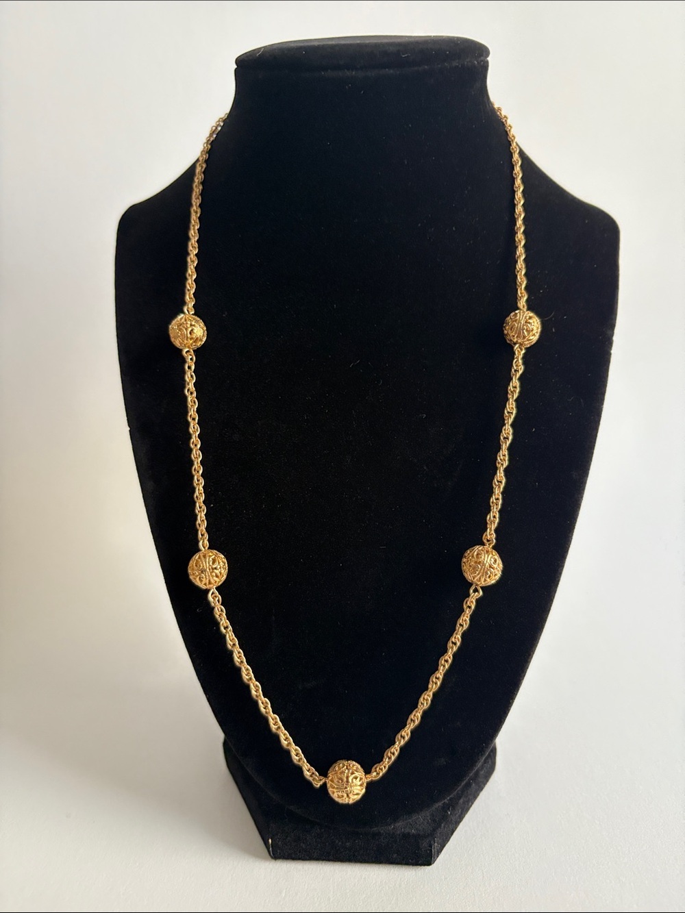Gold Filigree Bead Long Necklace Layering Statement Women Jewelry